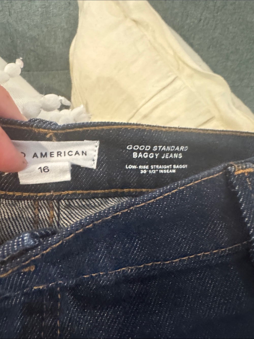 Dark Indigo Good American Baggy Wide-Leg Cuffed Jeans- 16